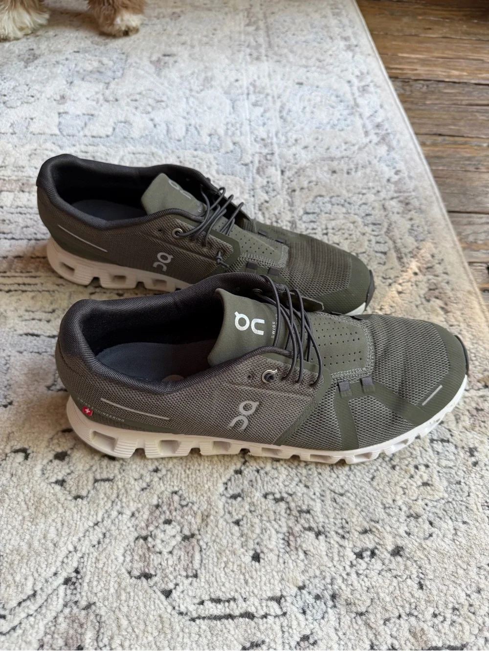 On Running Cloud Men’s Sneakers in Olive Green and White